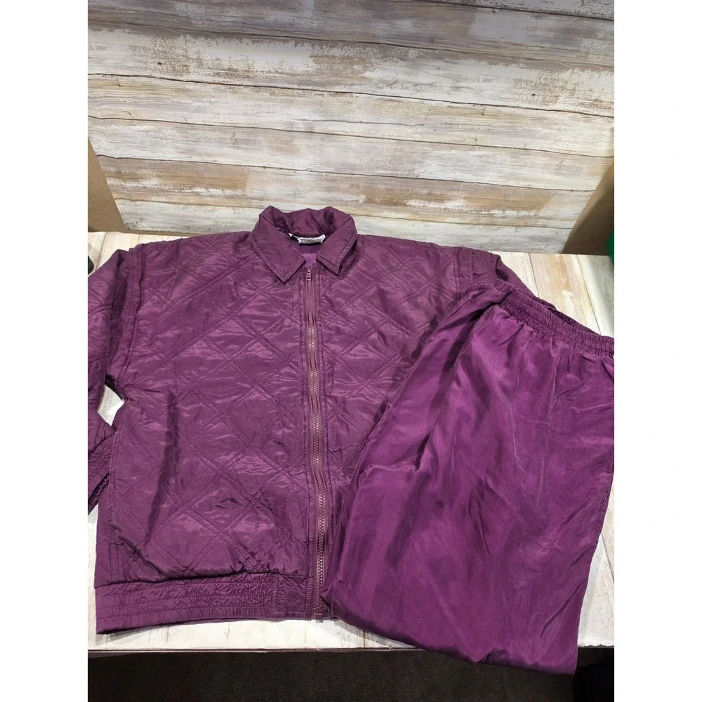 Silk Exchange Purple Quilted Silk Tracksuit Set Jacket Small Pants Medium